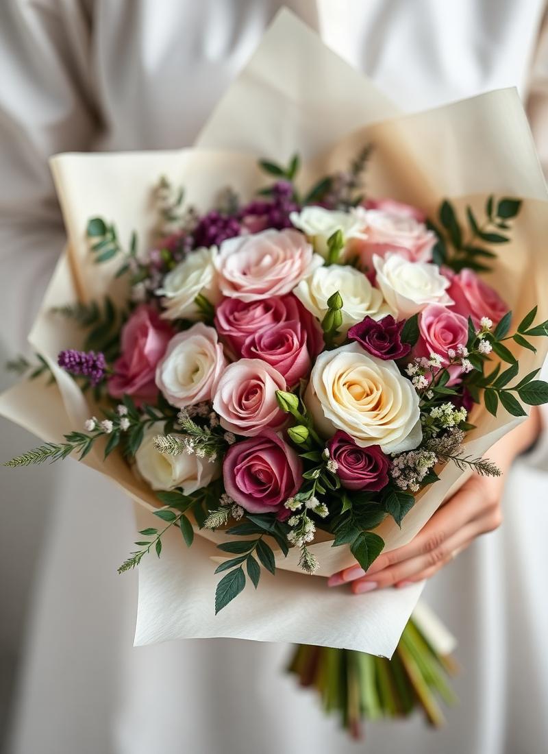 Florist hand-delivering a wrapped bouquet